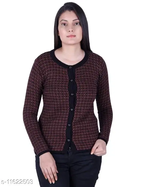 Acrylic Solid Sweater for Women (Black & Brown, M)