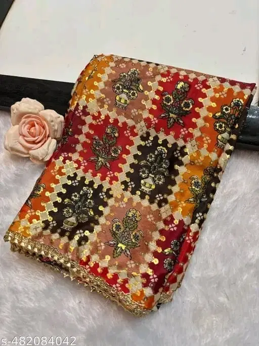 Chinon Printed Dupatta for Women (Multicolor, 2.2 m)