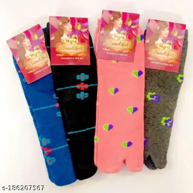 Wool Socks for Women, Set of 4 (Black)