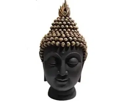 Poly Resin Buddha Head Idol, Brown & Gold
