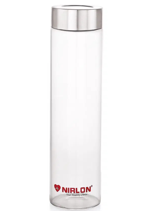 Nirlon Shudhh Borosilicate Glass Bottle 1000Ml With Sleeve | Water Bottle For Fridge | Extreme Temperature Resistant | For Hot And Cold Water, Milk, Lassi, Juice, Detox Mix | Leak Proof | Transparent