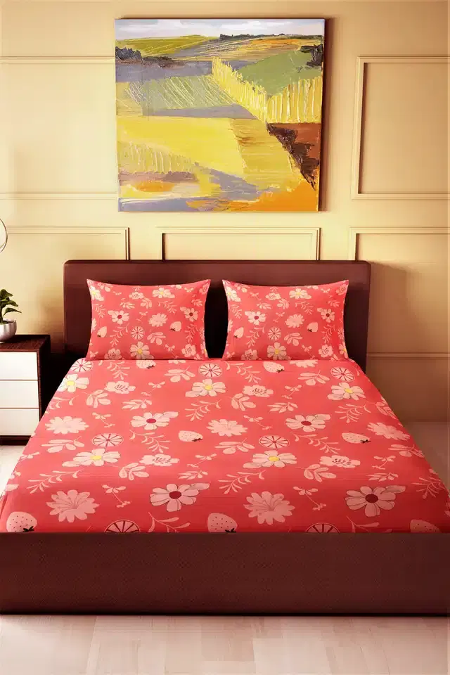 Microfiber Double Bedsheet with 2 Pillow Covers, Pink, 90x90 Inches