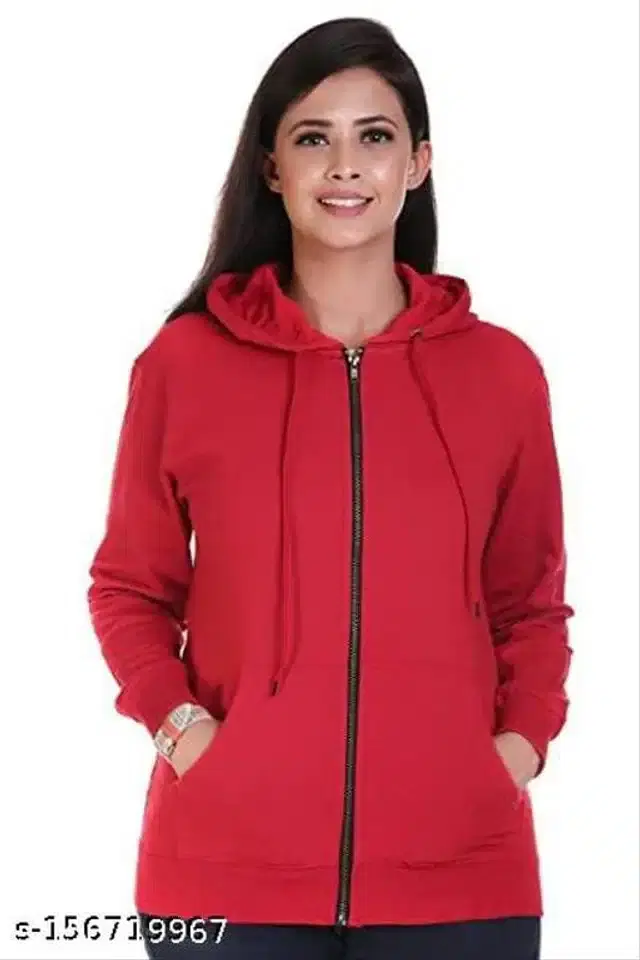 Women's Stylish Zipper Hoodie (Red, S)