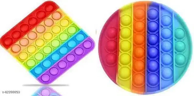 Silicone Pop It Fidget Stress Relief Toy, Multicolor, Pack of 2