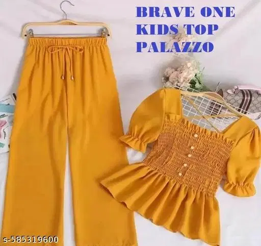 Rajasthani Printed Crepe Cord Set for Girls (Mustard, 8-9 Years)