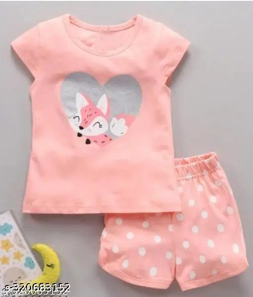 Hosiery Cotton Printed Clothing Set for Kids, Peach (0-3 Months)