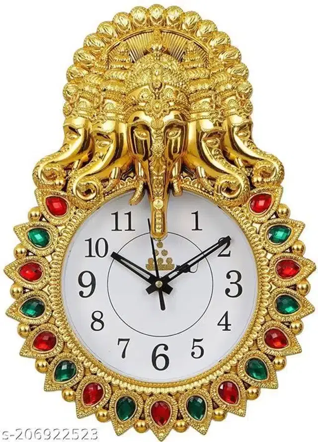 Plastic Analog Wall Clock, Gold & White