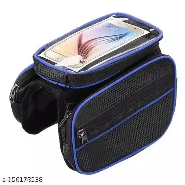 PVC Waterproof Bicycle Phone Holder cum Bag, Black & Blue