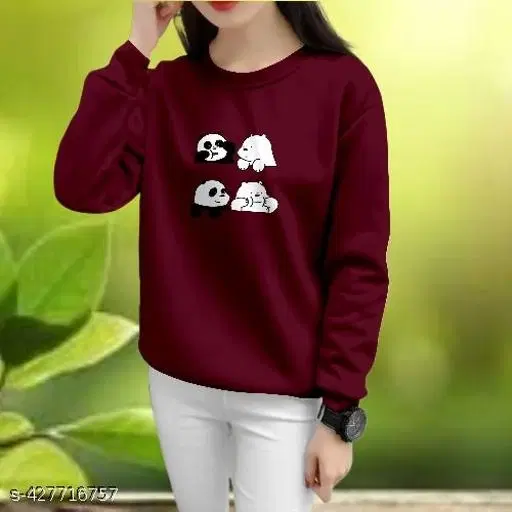 Cotton Printed Sweatshirt for Women (Maroon, XS)