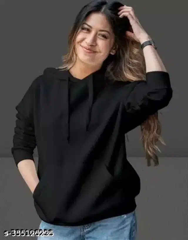 Full Sleeves Hooded Sweatshirt for Women (Black, S)
