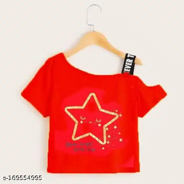 Cotton Half Sleeves Top for Girls (Red, 3-4 Years)