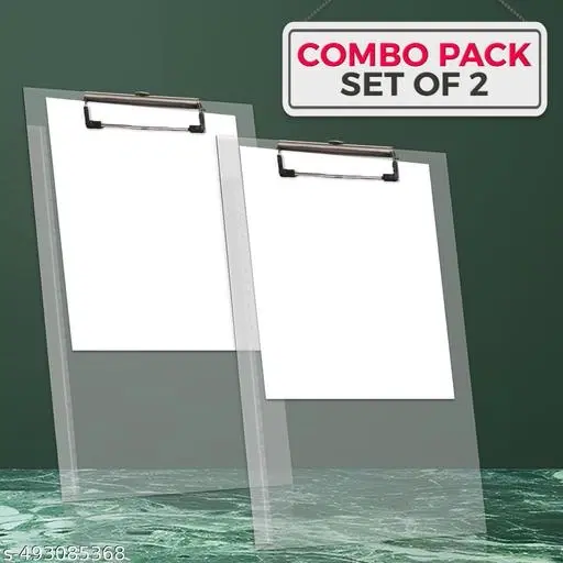 Set of 2 Unbreakable Transparent Examination Paper Clipboard Combo(I) | Writing Pad | Drawing/Writing/Exam Board/Clipboard with Clip and Elastic - Sturdy, Lightweight for Office, School, College Transparent Exam Pad