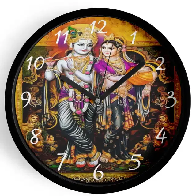 Analog Lord Krishna Wall Clock for Home, Black, 7 Inches
