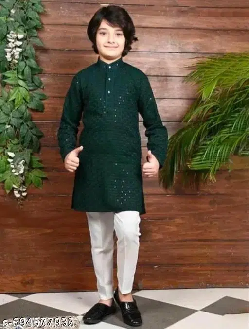 Embellished Rayon Pyjama Set for Boys (Green Top Bottom) (White, 3-6 Months)