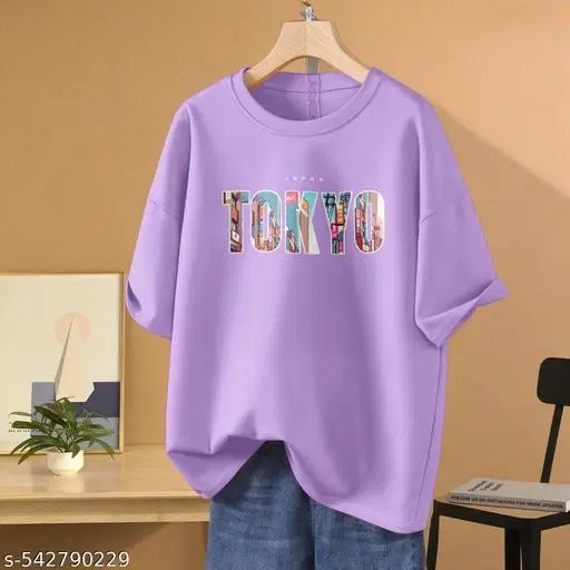 Cotton Blend Printed T-shirt for Women, Lavendar (XXS)
