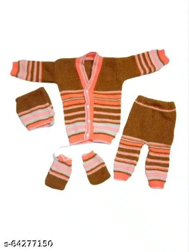 Woolen Sweater & Pant with Socks & Cap for Kids (Multicolor, 3-6 Months)
