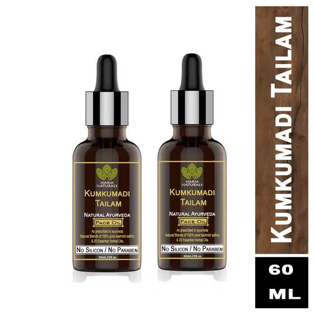 Haria Naturals Pure Kumkumadi Tailam For Radiant Skin For Brightens, Healthy & Glowing Skin  30 ml, pack of 2, 60 ml, Pack of 2, B-15193