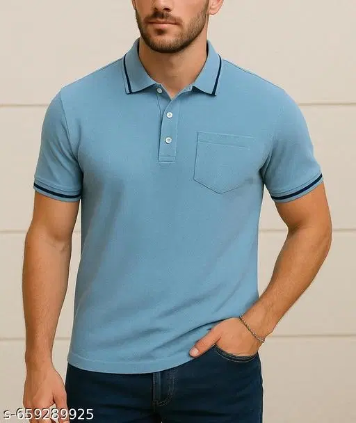 Cotton Blend Solid T-shirt for men, Blue (XL)