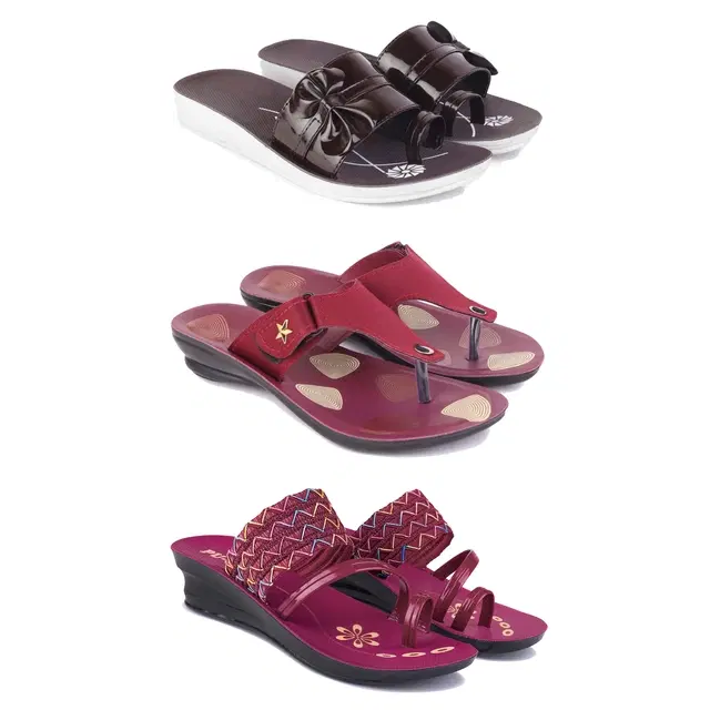 Flats for Women, Set of 3 (Multicolor, 5)
