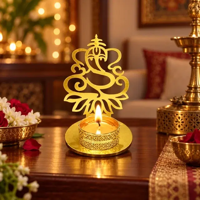 Shadow Diya Ganesh On Lotus 1 Pc, Decorative Light For Pooja, Home Temple & Diwali