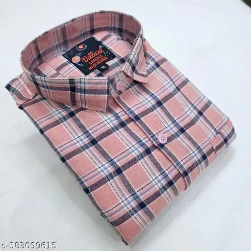 Cotton Blend Checkred Shirt for Men, Pink (L)