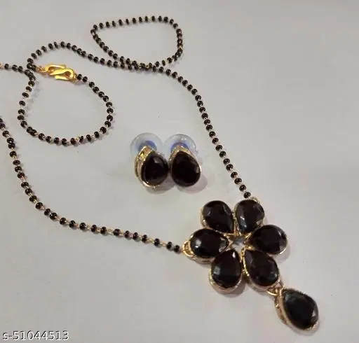 Alloy Mangalsutra With Earring for Women, Black