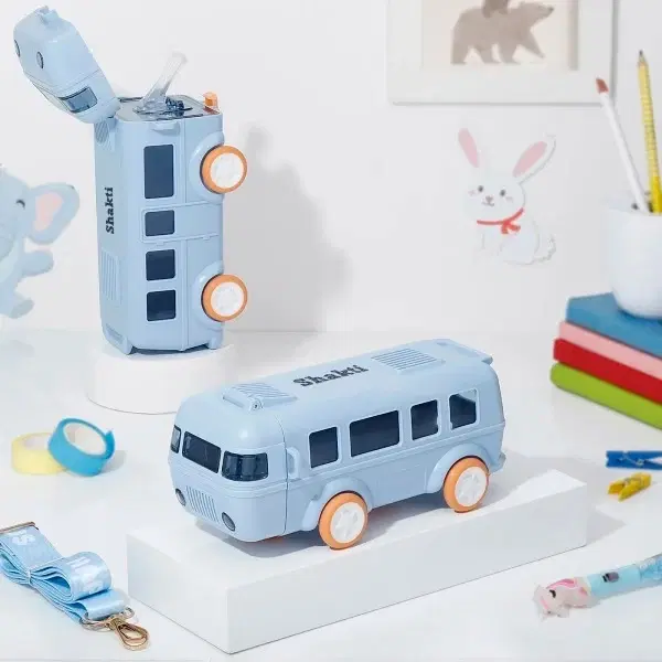 Plastic Bus Shape Sipper Bottle for Kids, Multicolor (1000 ml)