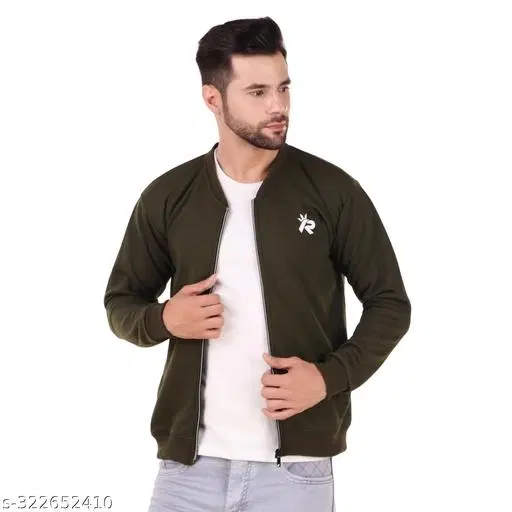 Fleece Solid Jackets for Men (Olive, M)