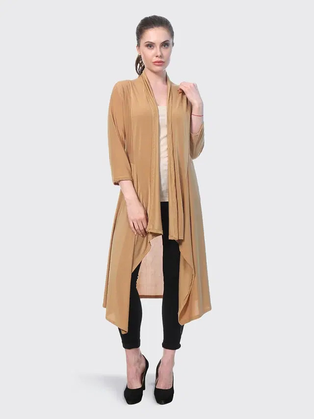 Hosiery Solid Shrug for Women (Beige, S)