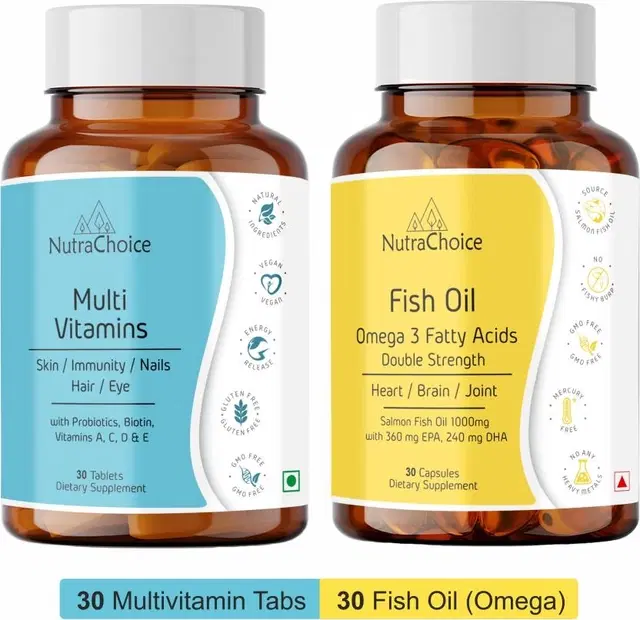 Multivitamin & Omega 3 Fish Oil 1000mg, 30 Pcs Capsules Each, Pack of 2