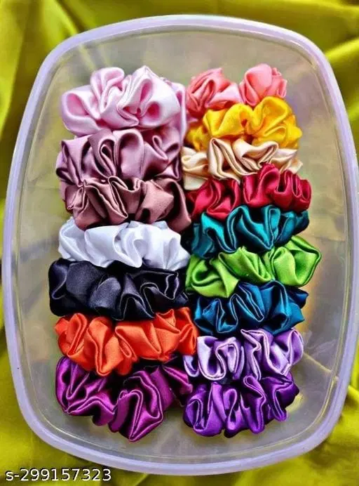 Pack of 12 Scrunchies for Women (Multicolor, Pack of 12)