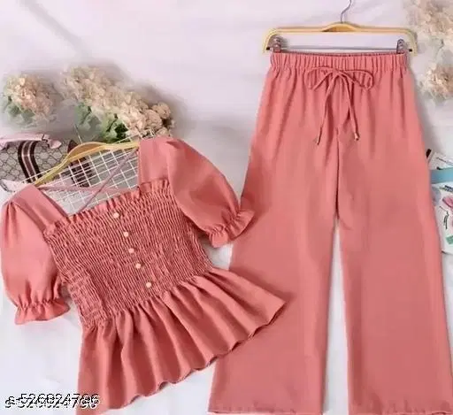 Crepe Palazzo Set for Women (Peach, 14-15 Years)