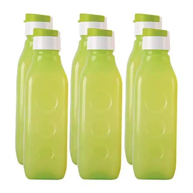 Airtight Plastic Water Bottle with Lid, Olive, 1000 ml, Pack of 6