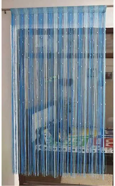 WI Heart String Single Piece Curtain, 4.5 ft X 6.5 ft, Aqua