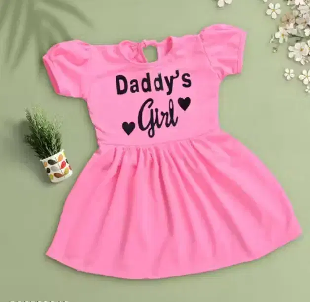 Chest Print Crepe Frocks for Girls, Pink (6-12 Months)
