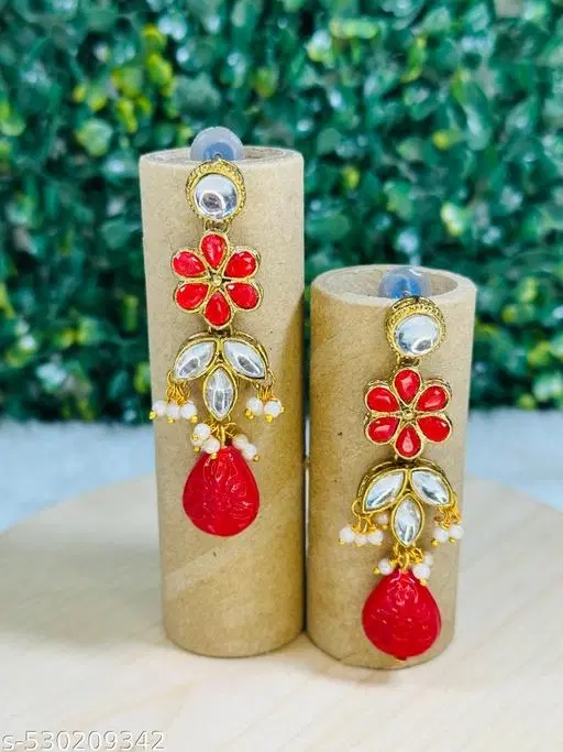 Alloy Kundan Earring for Women & Girls, Red
