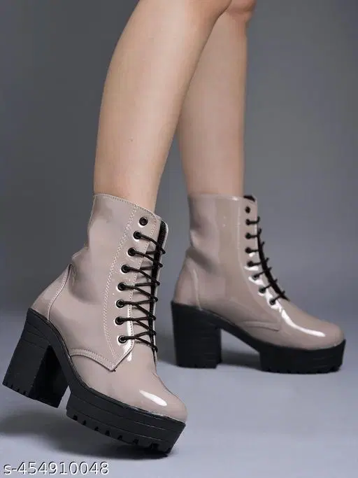 Solid Patent Leather Womens Boots Grey (IND-7)