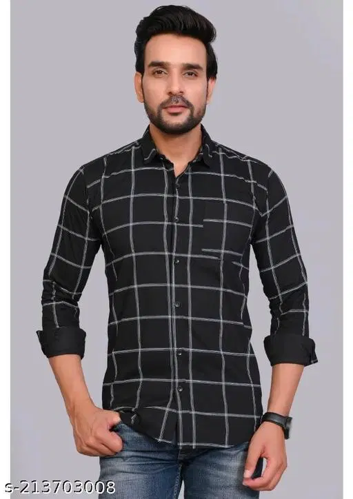 Cotton Blend Checked Shirt for Men, Black (M) Pack of 1