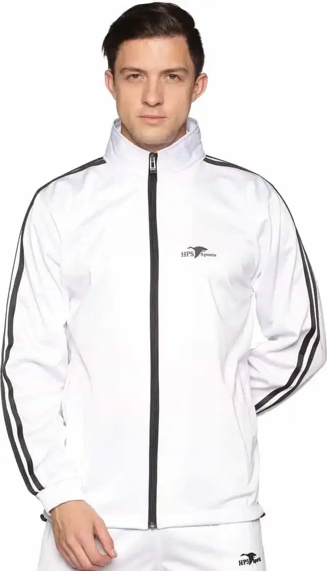 HPS Sports Full Sleeve Solid mens Jacket (Black & White, L) (HP0316)