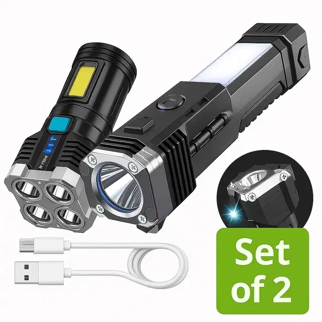 2 Pc Rechargable LED Torch Combo Set (15cm + 10cm)