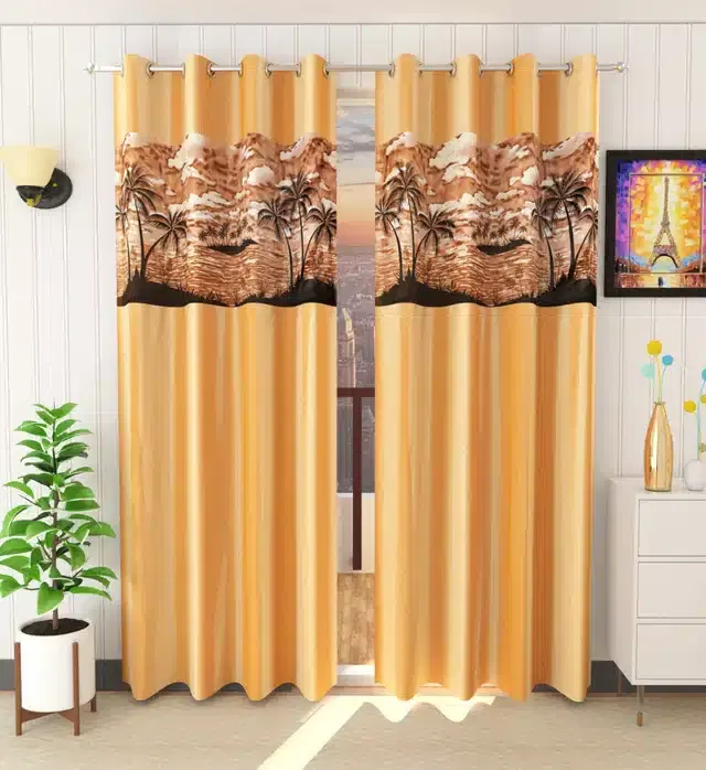 Door Curtains, Pack of 2, Gold, 7 feet