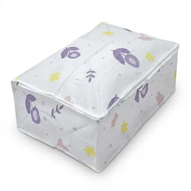 White Floral Quilt Storage Bag Dust& Moisture Proof 58*40*22 Cm