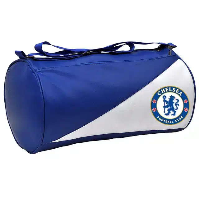 Leather Duffel Bag, Blue & White