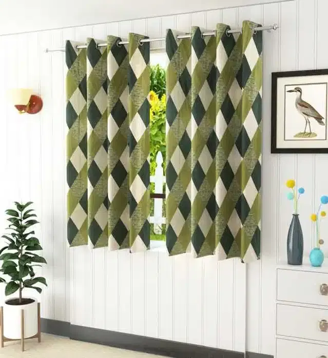 Window Curtain, Pack of 2, Green, 4X5 Feet