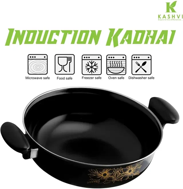 Cast Iron Kadai, Black, 28 cm