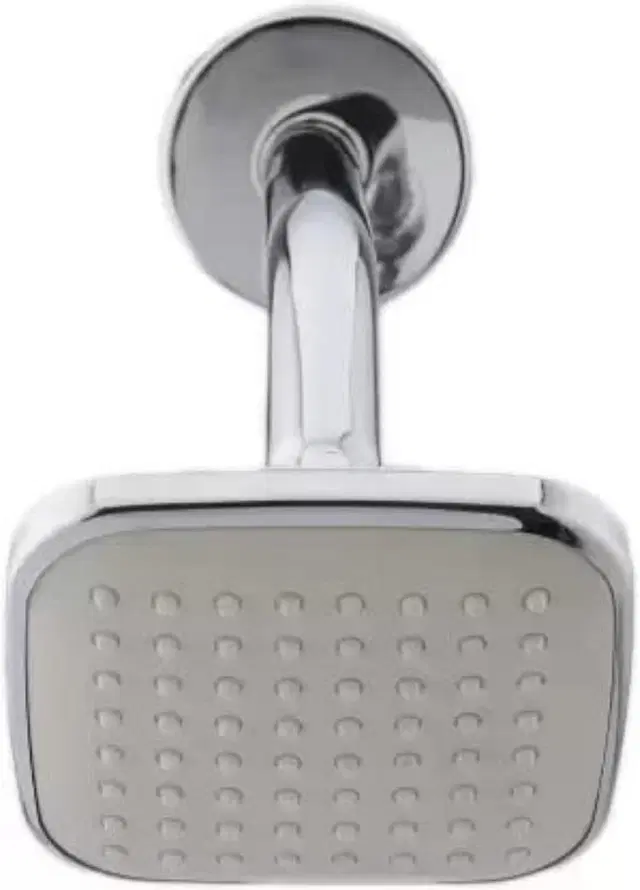Plastic High Pressure Shower Head, 4x4 inches with 9" Arm Shower Complete Set, Silver, Set of 1