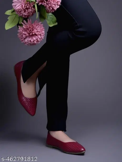Solid Patent Leather Ballerinas for Women (Red, IND-3)