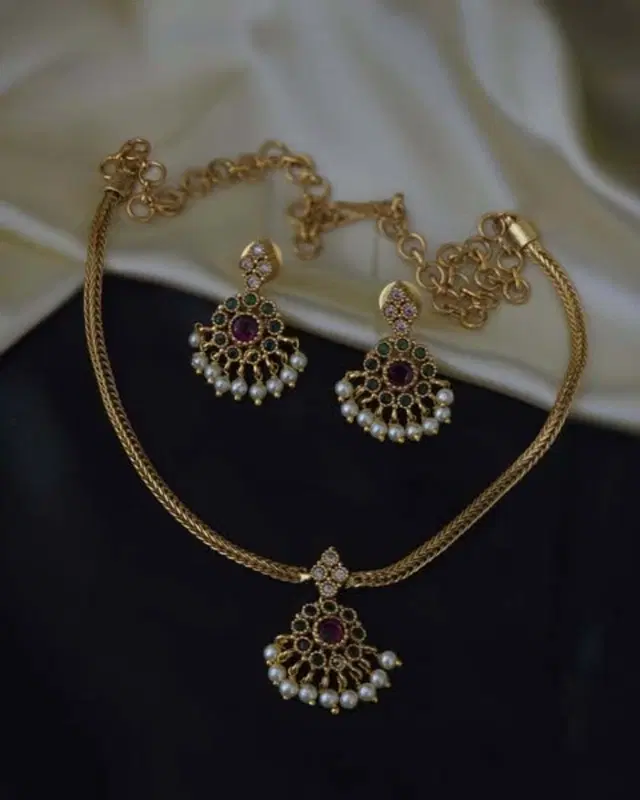 Zircon Gold-plated Copper Jewellery Set for Women (Red, Free Size)