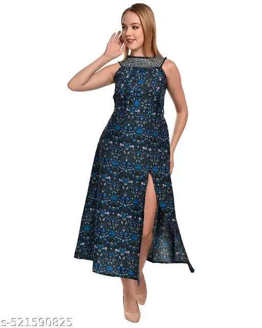 A-line Full-Length Dress for Women (Black, S)