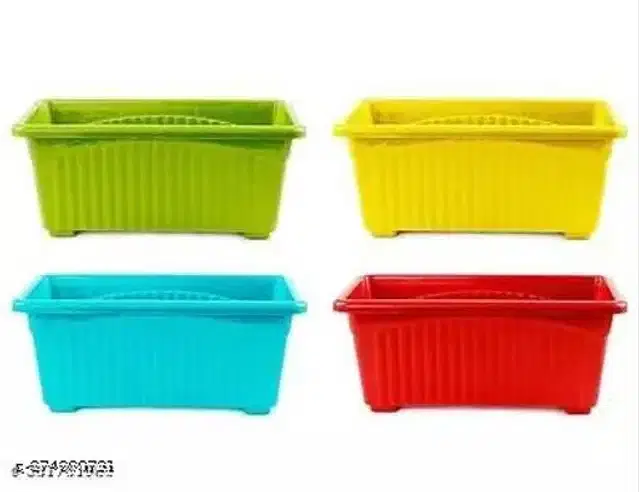 Plastic Rectangular Pot, Multicolor, Pack of 4